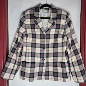 White Stag Wool Blend Plaid Button Down Blazer Sz 16